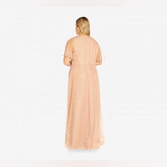 NWT Adrianna Papell Metallic Clip Dot pink V-neck Draped Gown maxi Sz 4 - Picture 12 of 12